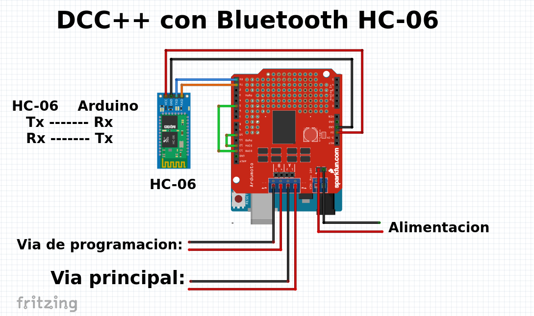 Conexión DCC++ Arduino UNO módulo bluetooth HC-06